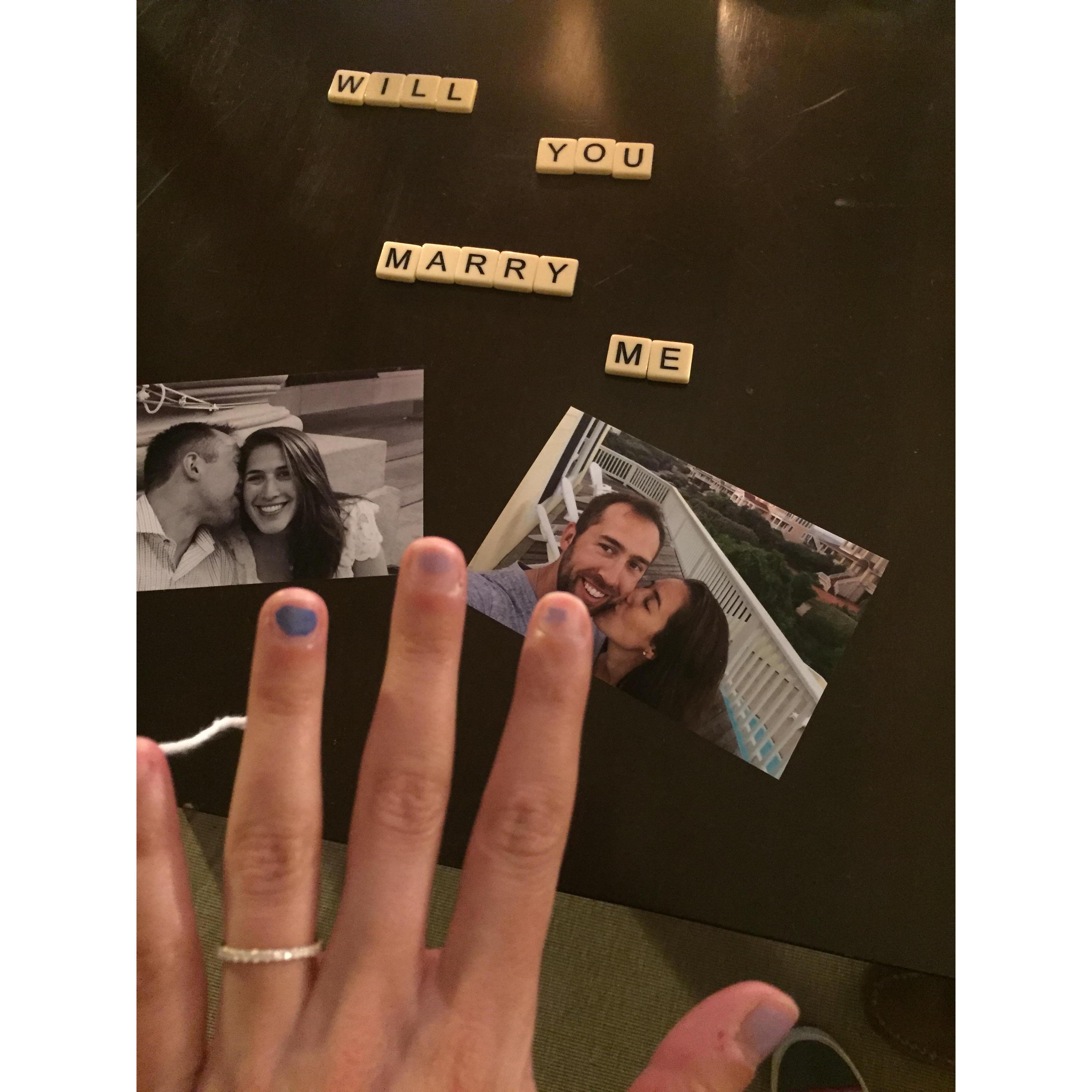 Alex proposed with EZ's favorite game - Bananagrams!