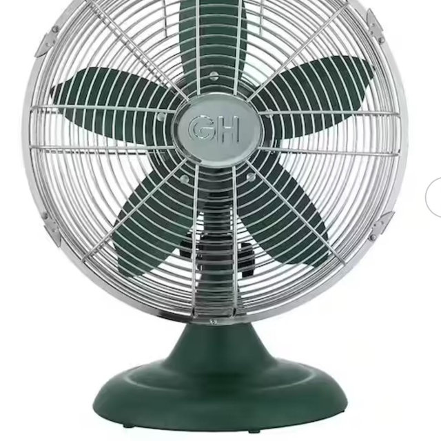 GOOD HOUSEKEEPING Retro 12 in. All-Metal Table/Desk Fan with 3-Speed Settings, Wide Oscillation, and Carrying Handle in Evergreen 92617x