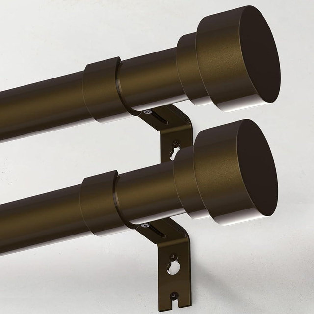 IFELS Heavy Duty Curtain Rods for Windows 66 to 120 Inch, 1 Inch Bronze Curtain Rods Set of 2 Pack for Outdoor Patio, Farmhouse, Bedroom, Adjustable Easy Install Modern Curtain Rods (Bronze,30-120-2p)