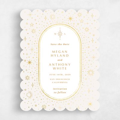 Beige Scalloped Wedding Save the Date - Heron Portrait Foil