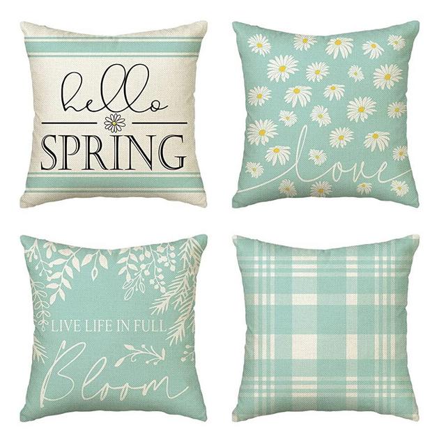 AVOIN colorlife Hello Spring Throw Pillow Covers 18x18 Set of 4, Live Life in Full Bloom Daisy Spring Decorations for Home