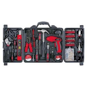 Apollo Tools - Apollo 161 Pc. Household Tool Kit with 4.8 Volt Rechargeable Cordless Screwdriver - Red