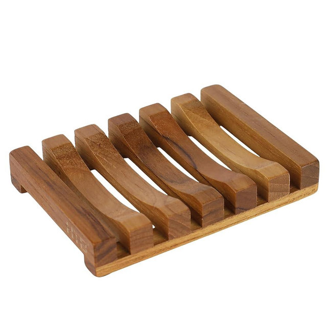 Slotted Bar Soap Holder Teak Wood by HTB, Kitchen Wooden Sponge Holder, Self Draining Soap Dish for Shower, Sink, Bathroom, Bathtub, RV