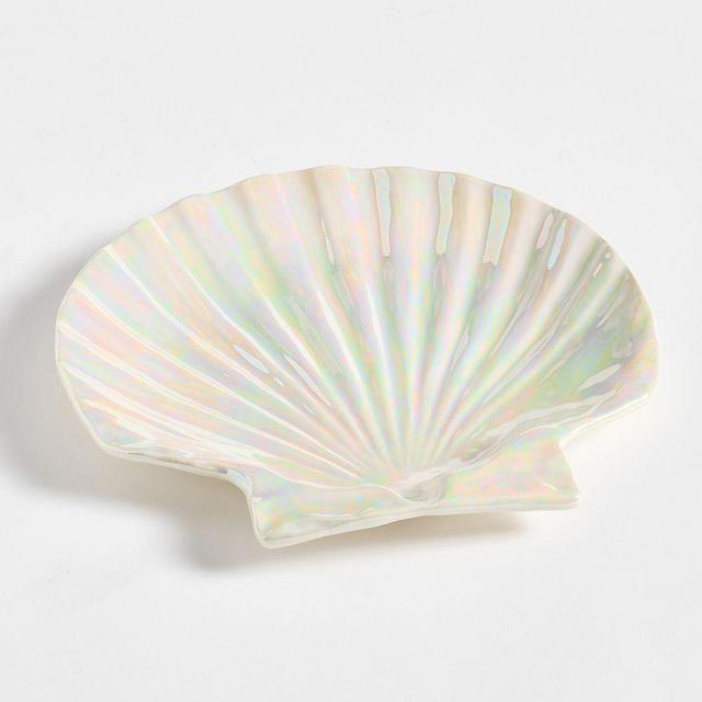 Pearlescent Shell Stoneware Platter, Silver