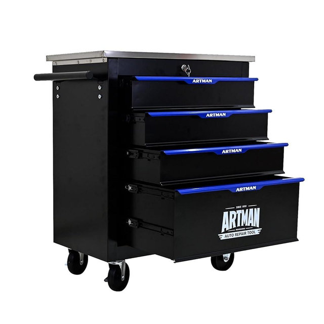 4-Drawer Heavy-Duty Rolling Steel Tool Cart with Handle&Wheels, Metal Storage Organizer Cabinet, Tool Chest for Efficient Tool Storage in Garage, Warehouse, Workshop, Repair Shop, Blue