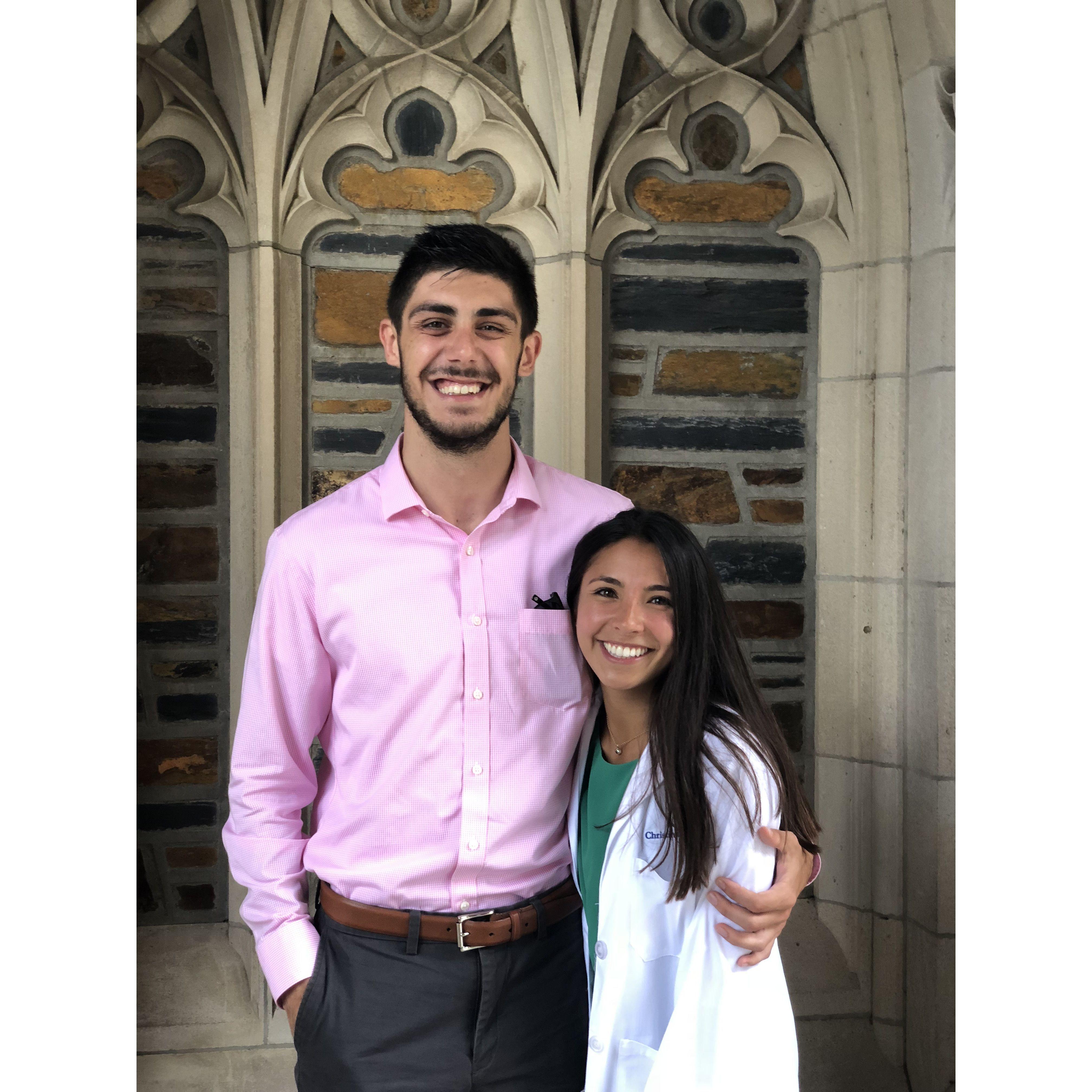 Christina's White Coat Ceremony, Summer 2018 - Don't ask how sweaty we actually are in the photo!
