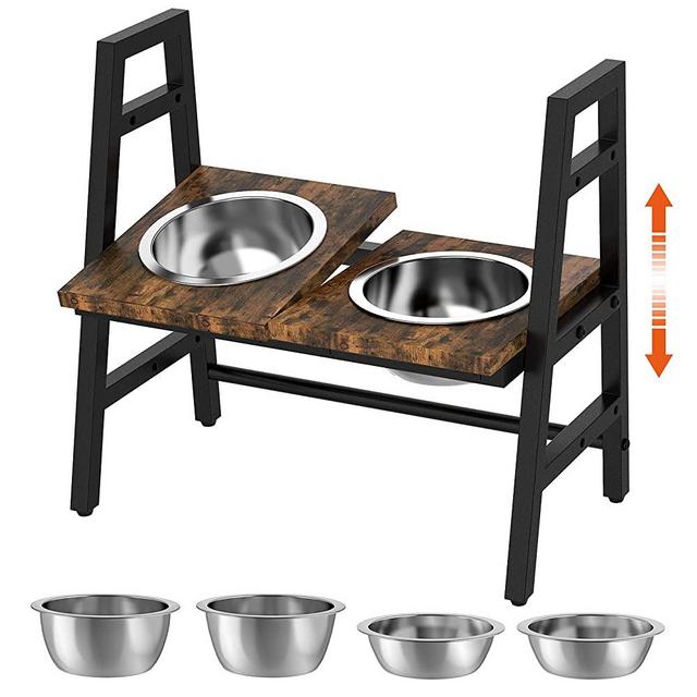 FavePaw Pet Bowls, Adjustable Raised Bowls for Dogs and Cats with 4 Stainless Steel Bowls and 0-15°Adjustable Platform, Stable Elevated Dog Feeders with Anti-Slip Feet and Noise Preventing Bulges