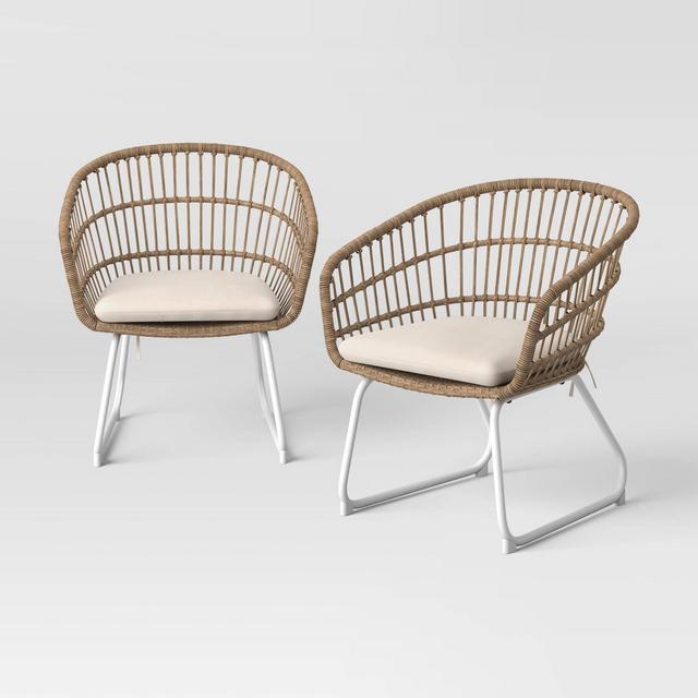 Southport 2pk Patio Dining Chairs with Metal Legs - Natural/White - Opalhouse™