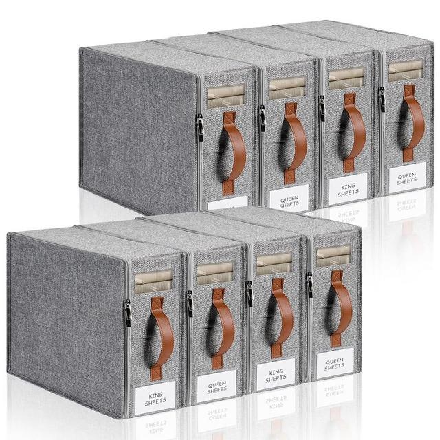 KitHero 8pack Bed Sheet Organizer, Foldable Linen Closet Organizers and Storage with Sealed Design, Queen & King Size Sheet Storage with Window, Closet Organizer for Bedsheets/Blankets/Clothes, Linen