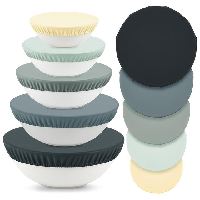 Yiyiring 5 Pcs Beeswax Bowl Covers Reusable for Bread Proofing 5 Size Beeswax Elastic Cotton Bowl Covers for Fruits Food Storage(Green)