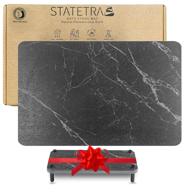 STATETRA Stone Bath Mat 15.3X23.6 Diatomaceous Bath Mat, Quick Dry Stone Mat, Stone Shower Mat Ultra Absorbent Stone Bath Mats for Bathroom Easy to Clean & Chemical Free Bath Stone Mat, Black Marble