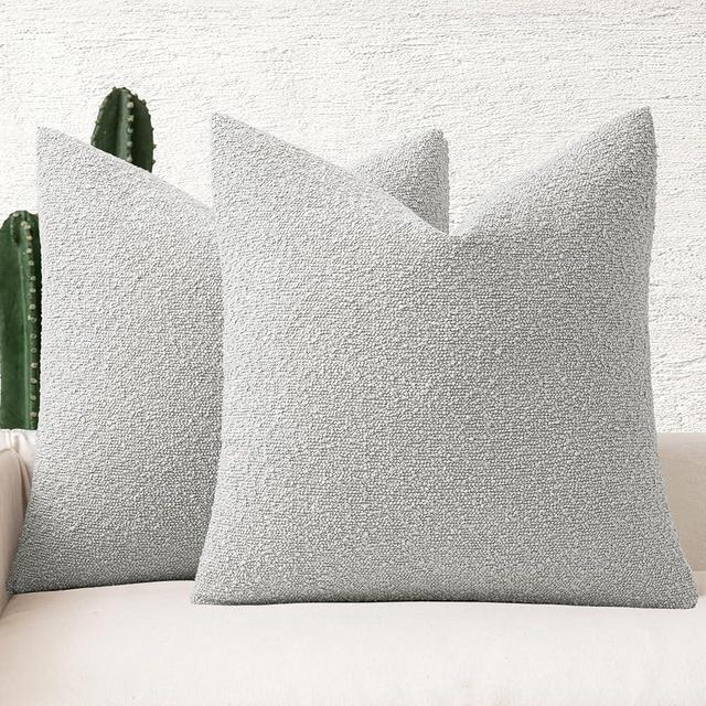 MIULEE Set of 2 Decorative Couch Pillow Covers 20x20 Inch Light Grey Neutral Throw Pillows Textured Boucle Accent Solid Cushion Pillowcase Spring Cozy Soft Chair Sofa Bedroom Livingroom Home Decor