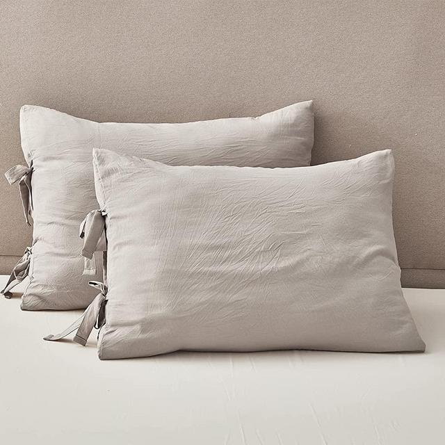 Khaki Pillow Case King Size, Ultra Soft and Breathable Microfiber Bowknot Tie Closure 2 Pcs