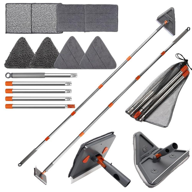 Sayene Baseboard Cleaner Tool with Handle,Wall mop Cleaner with 85 inch Extension Pole, 8 Reusable Cleaning Pads for Baseboards Cleaning, Ceiling, Wall, Floor, Shower Bathroom Kitchen