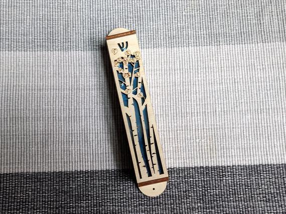 Aspen Tree Laser Cut Wood Mezuzah with Scroll
