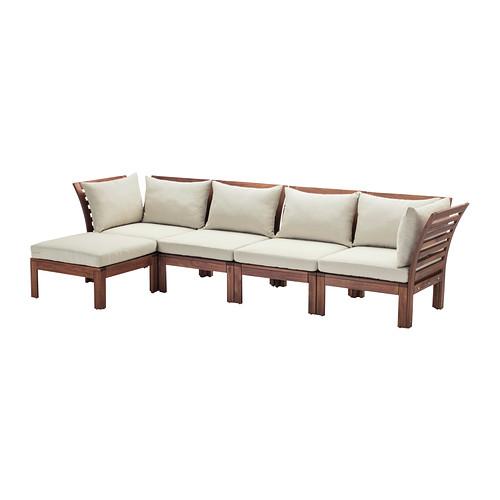 ÄPPLARÖ / HÅLLÖ 4-seat sofa with footstool, outdoor, brown brown stained, beige