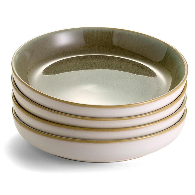 Sango Resona Moss Green Stoneware Bowls (Set of 4) – Durable Stoneware with Reactive Glaze Finish, Microwave & Dishwasher Safe, Perfect for Everyday Dining & Entertainment