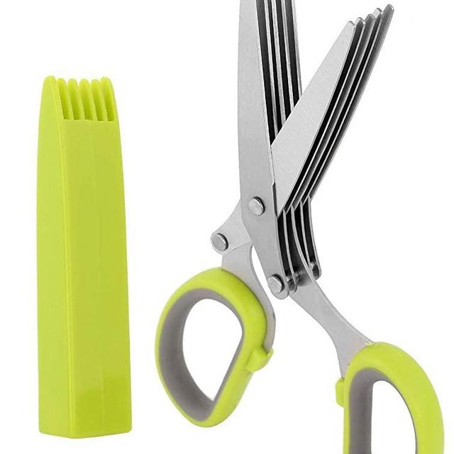 Emoly Herb Scissors, Multipurpose 5 Blade Kitchen Cutting Shear with Safety Cover and Cleaning Comb