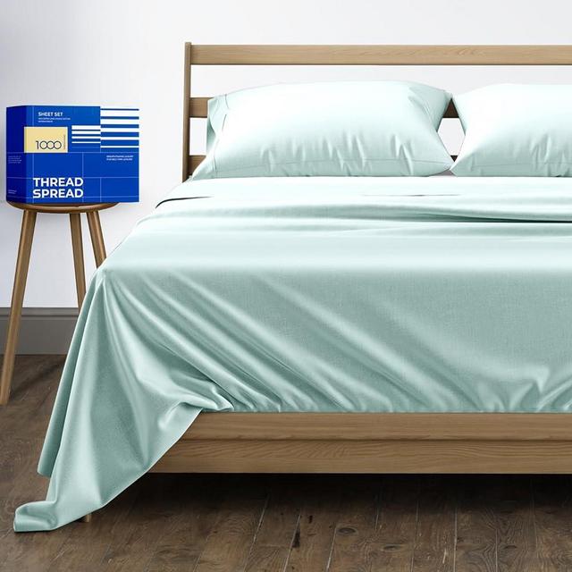 Pure Egyptian Queen Size Cotton Bed Sheets Set (Queen, 1000 Thread Count) - Sea Foam Bedding Pillow Cases (4 Pc) Egyptian Cotton Sheets Queen Size Bed - Sateen Sheets - 16 in Queen Deep Pocket Sheets