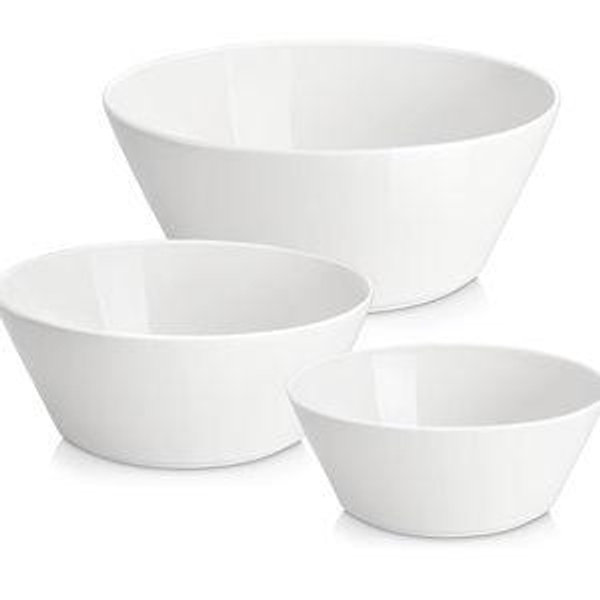 MALACASA Serving Bowls, Ceramic Mixing Bowls for Kitchen, 105/60/35 OZ White Bowls Set of 3, Microwave and Dishwasher Safe, Series Regular