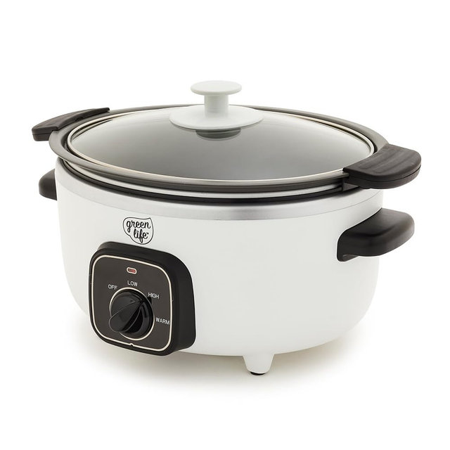 GreenLife 3.5QT Ceramic Nonstick Slow Cooker, Cooktop/Oven Safe, White | PFAS-Free Nonstick Removeable Inner Pot, Dishwasher Safe Components, 3 Heat Settings (low, high, warm), Lightweight & Compact