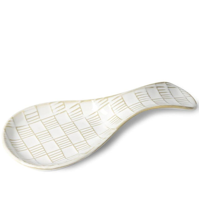 QUXIJA Ceramic Spoon Rest, 8.5 Inch Large Spoon Holder For Stove Top, Farmhouse Kitchen Accessories, Dishwasher Safe (Vintage White)