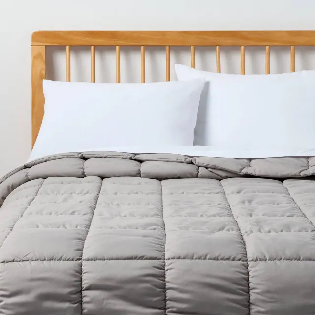 King Puffer Box Stitch Comforter Light Gray - Room Essentials™