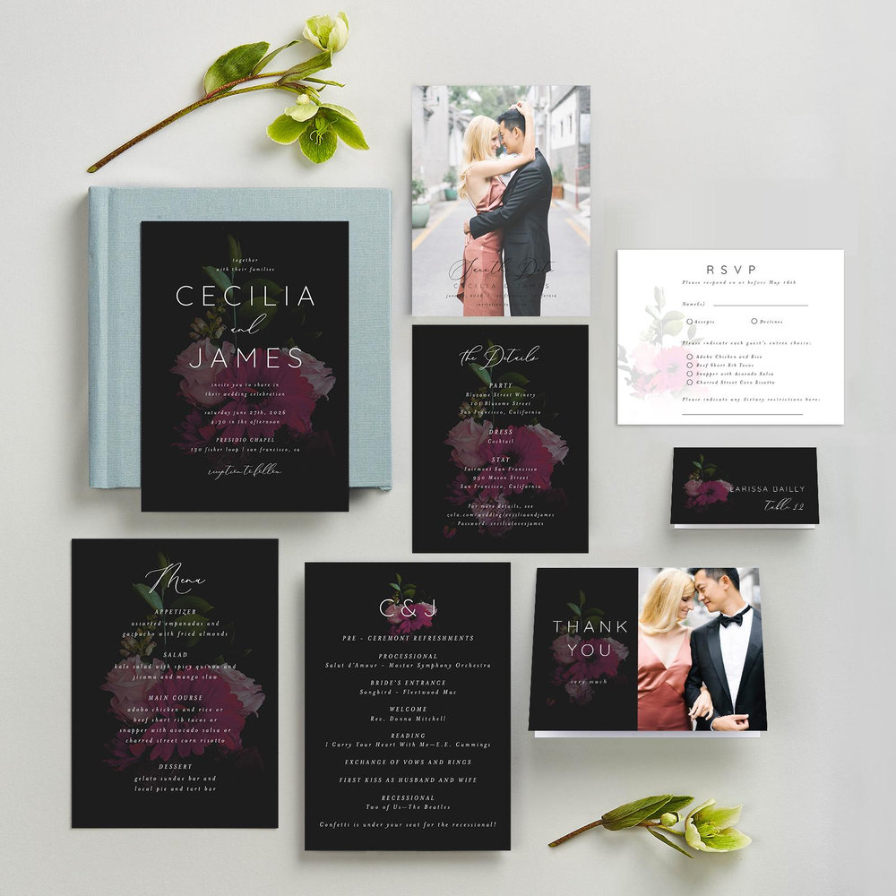 Kylan Portrait | Black | Zola Wedding Invitations