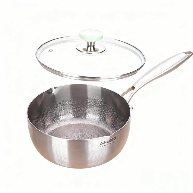 Titanium Saucepan with Lid, Non-Stick Titanium Pot, 500°F Heat Resistant, Fast & Even Heating, Universal Induction Gas Electric Glass Halogen Cooktops, Dual-Pour Spouts Design（3 QT)