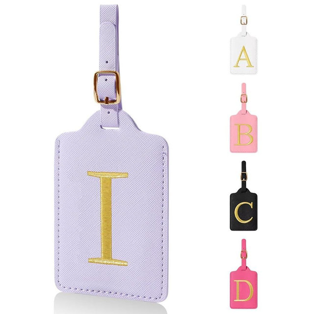 Personalized Initial Luggage Tags for Suitcases,Leather Letter Cute Luggage Tags with Privacy Name Card,Embroidered Monogrammed Travel Bag Backpack Tags Gifts for Women Kids Girls Teens(Purple-I)