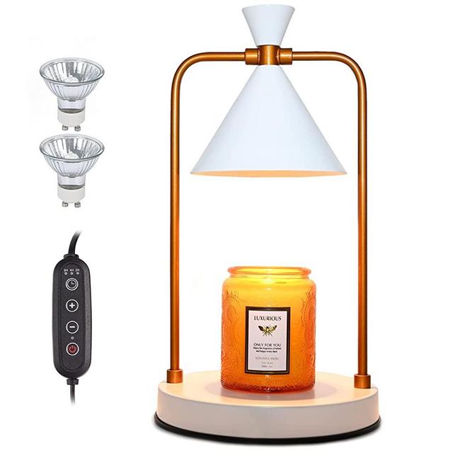 XJZJY Candle Warmer Lamp with 2 Bulbs,Electric Candle Warmer with Timer ,Dimmable Candle Light Melter, Compatible with Small and Large Candles, Aromatic Candle Holders for Home Decoration (White)