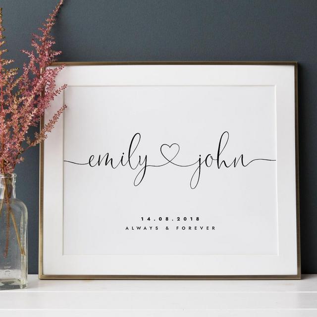 Personalised Print, Custom Couple Names And Date Print, Personalised Couples Print, Wedding Anniversary Gift, Engagement Print