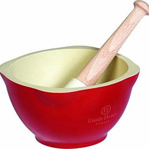 Emile Henry 340255 Made In France Mortar And Pestle, Burgundy Red