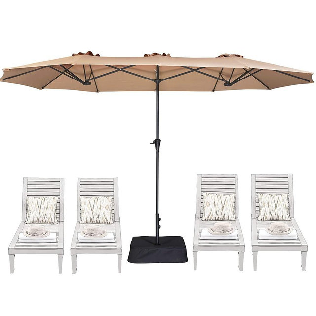 SUPERJARE 13FT Outdoor Patio Umbrella with Base Included, Double Sided Pool Umbrellas with Fade Resistant Canopy, Large Table Umbrella for Deck, Market, Backyard - Beige