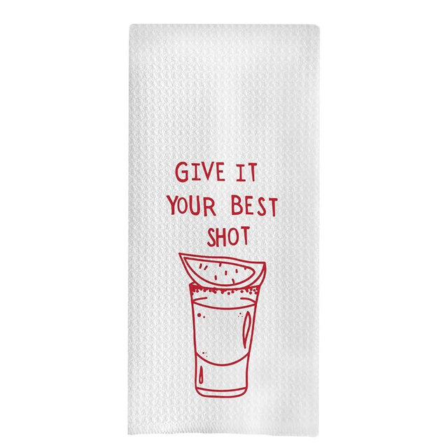uinwk Bar Towels for Kitchen Home Bar, Give It Your Best Shot Funny Kitchen Towels, Bar Cart Decor, Funny Kitchen Decor, Funny Dish Towels with Sayings, 16x24, Small, White