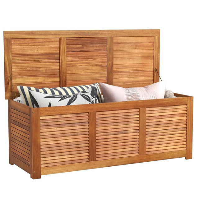 RELAX4LIFE Deck Box Acacia Wood - 46 Gallon Backyard Storage Bin Container for Patio Furniture Cushions, Pillows, Garden Tools, Pool Accessories, Wooden Porch Bench, Indoor Outdoor Storage Box