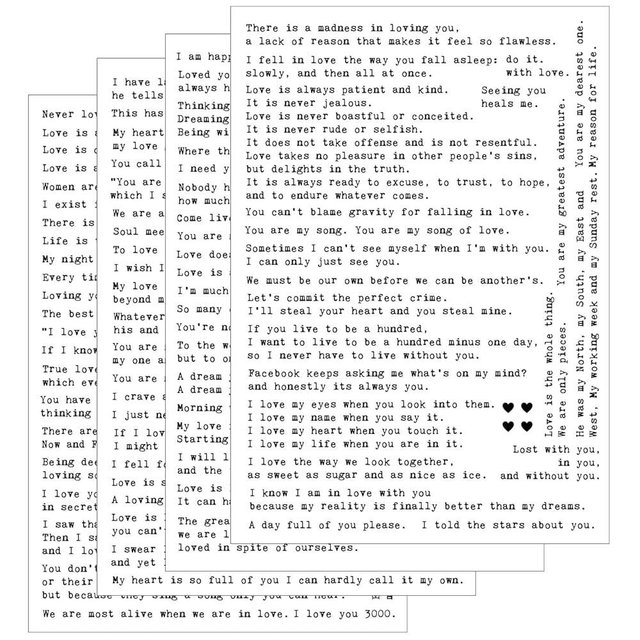 Esland 100+ Love Quotes Inspirational Motivational Scripts Planner Stickers Typewriter Style Sayings Letters Aesthetic Journal Diary Scrapbook Art Crafts Accessories 4 Sheets