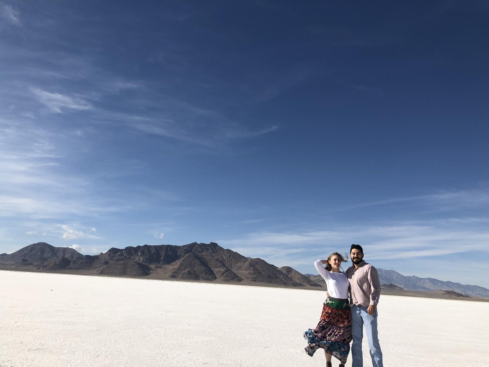 Esteban and Mallory at the Bonneville Salt Flats in Utah for Mallory’s 26th birthday