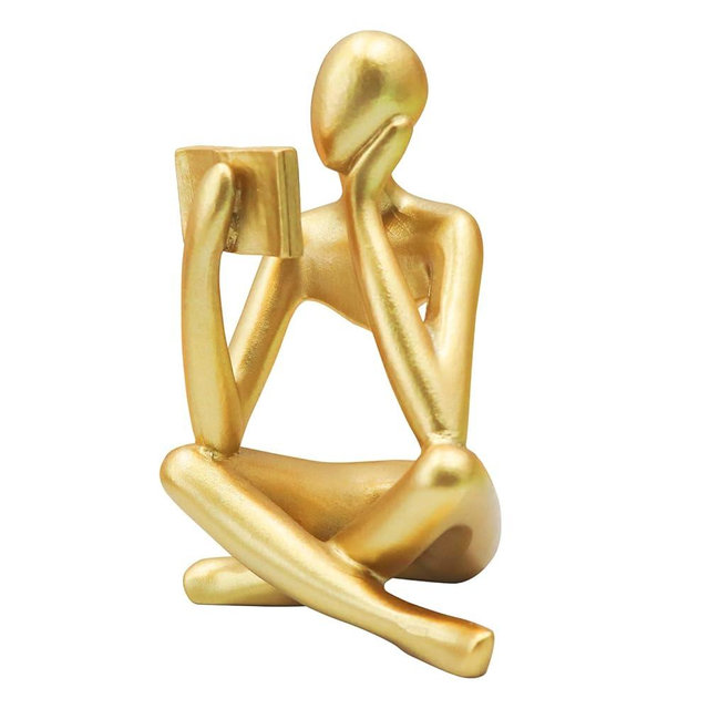 Gold Reading Women Statue, Thinker Sculptures, Abstract Art Ornament, Modern Aesthetic Figurine Decoration, Suitable for Home Living Room Bedroom Office Shelf Table Desk Bookshelf Decor