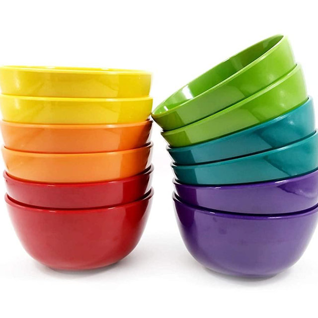 Melamine Bowls set of 12-28oz 6inch 100% Melamine Cereal/Soup/Salad Bowls, 6 Assorted Colors | Shatter-Proof and Chip-Resistant Dishwasher Safe, BPA Free