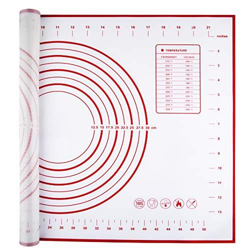 Silicone Pastry Mat Extra Large Non Slip with Measurement, Non Stick, Large and Thick, for Fondant, Rolling Dough, Pie Crust, Pizza and Cookies - BPA Free Easy Clean Kneading Matts,16" x 24", Red