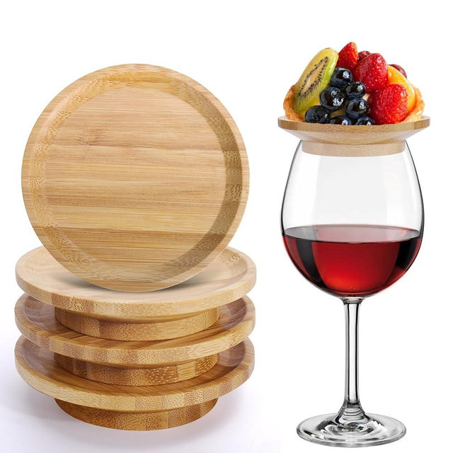 AIERSA 12Pcs Wine Glass Charcuterie Topper, Suitable for 2.16" to 3.6" in Diameter, Charcuterie Wine Glass Topper Appetizer Plates, Bamboo Charcuterie Board Topper, Mini Cheese Board Wine Glass Topper