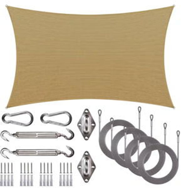 Unbranded 12 ft. x 20 ft. Rectangle Sun Shade Sail with Hardware Kit and Rope-Beige SKR-TAPR1220-3
