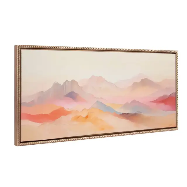 Kate & Laurel All Things Decor 18"x40" Sylvie Beaded Soft Pastel Mountain Abstract Framed Canvas by The Creative Bunch Studio Gold