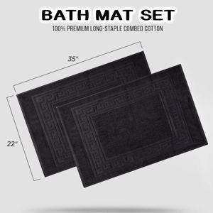 Superior Heavyweight Cotton Bath Mats, Bath Rugs For Bathroom Accessories, Washable Rug For Shower, Bath, Toilet, Modern Decor, No Backing, Luxury Hotel And Spa Quality, Set of 2, 22" x 35", Black