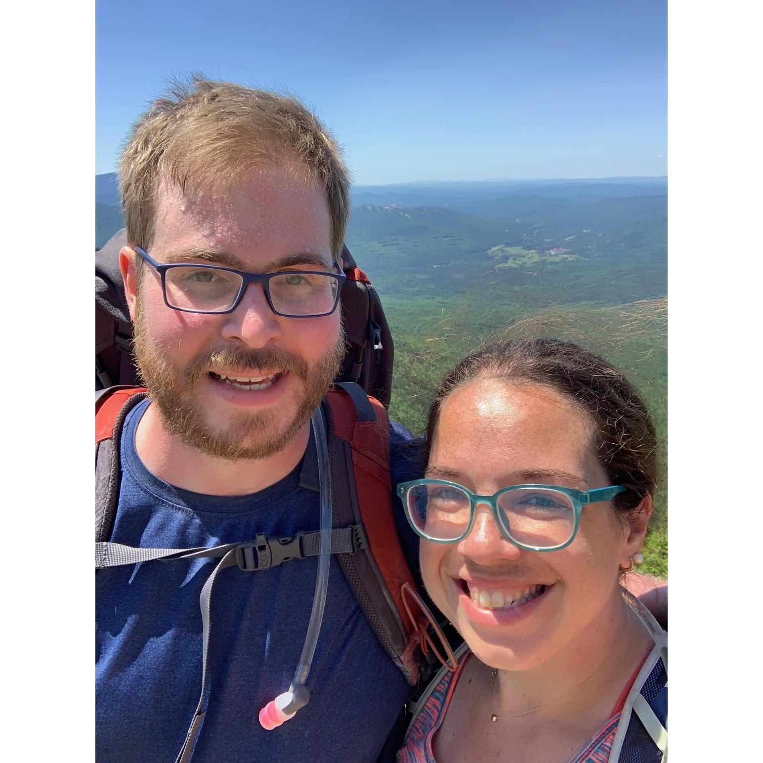 A very sweaty and dusty Benji and Lindsay make it to the top of Mount Eisenhower, Presidential Range, White Mountains, New Hampshire