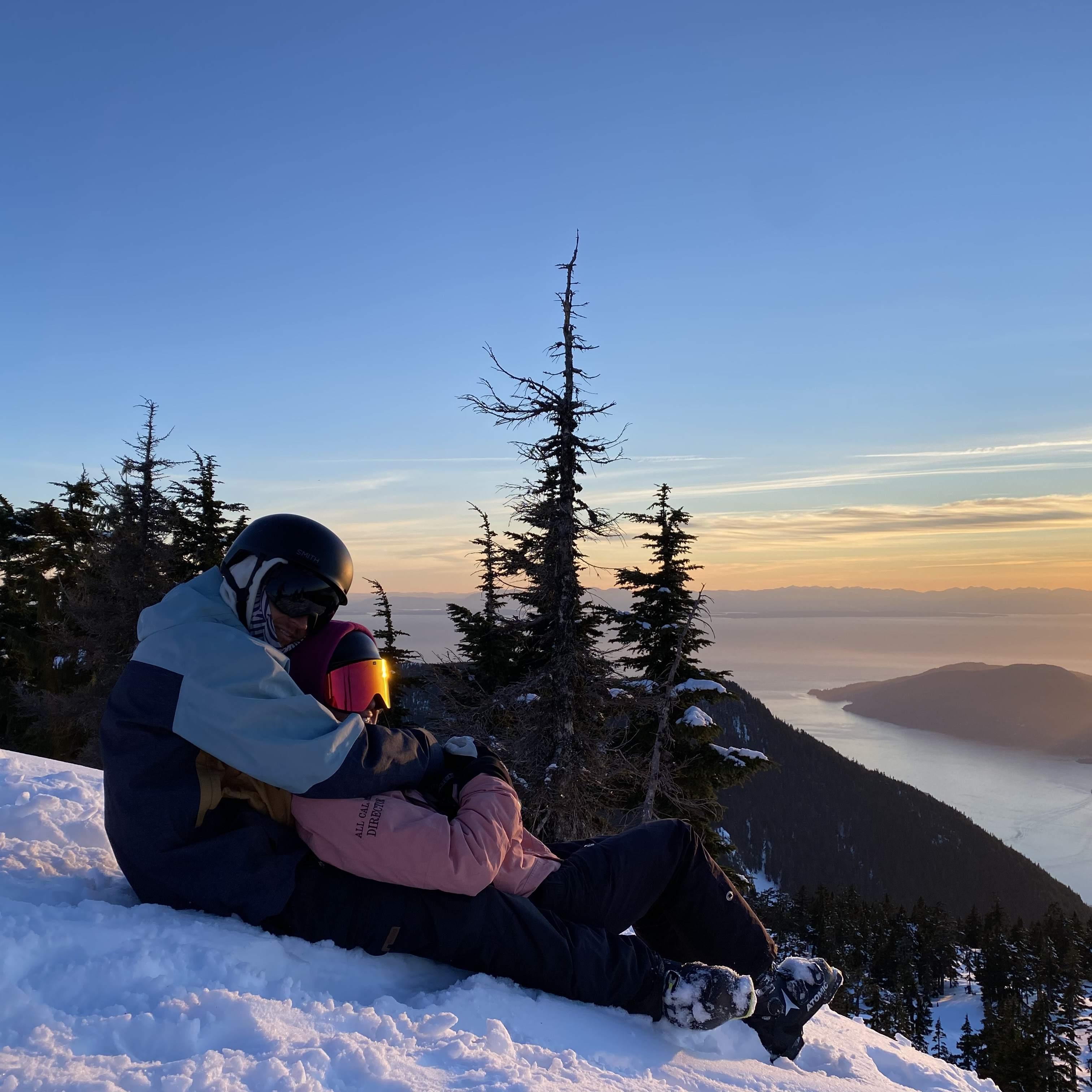 Waiting for the sun to set at the top of Cypress Mountain so we can go night skiing!
