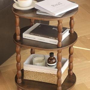 Side Table, 3-Tier Small End Table, Rustic Brown