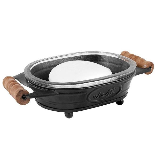 Autumn Alley Black Farmhouse Soap Dish for Bathroom – Fun Kitchen Soap Tray – Farmhouse Bathroom Accessories – Rustic Soap Dish – Wooden Handles Add Vintage Appeal – Cute Bathtub Decor