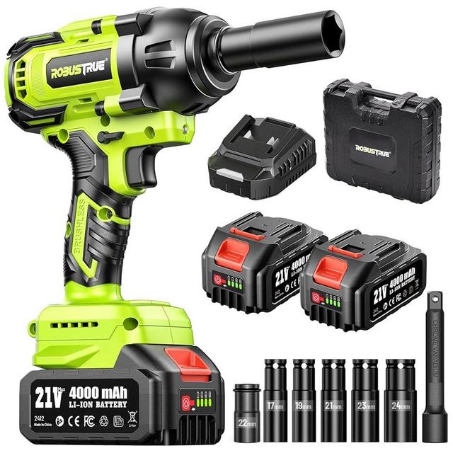 Robustrue Cordless Impact Wrench, 663 Ft-lbs (900N.m) 1/2" Brushless Impact Gun, 21V High Torque Power Impact Driver, 2x4.0Ah Batteries Electric Impact Motor Variable Speeds for Car/Truck RV/Mower